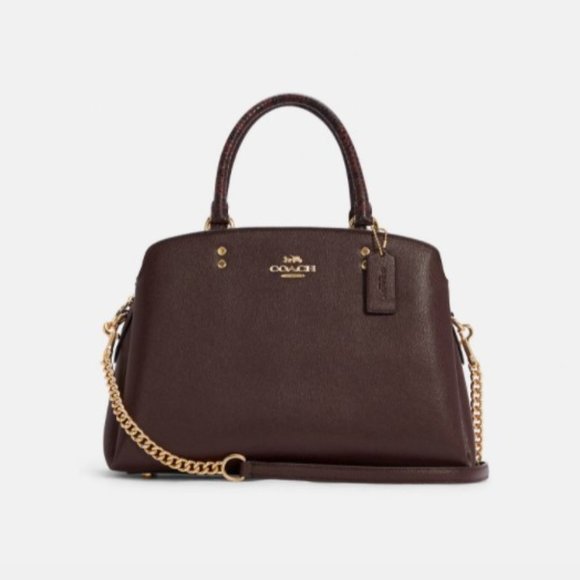 Coach Lillie Carryall Cranberry Red Snakeskin Gold Crossbody Chain Purse